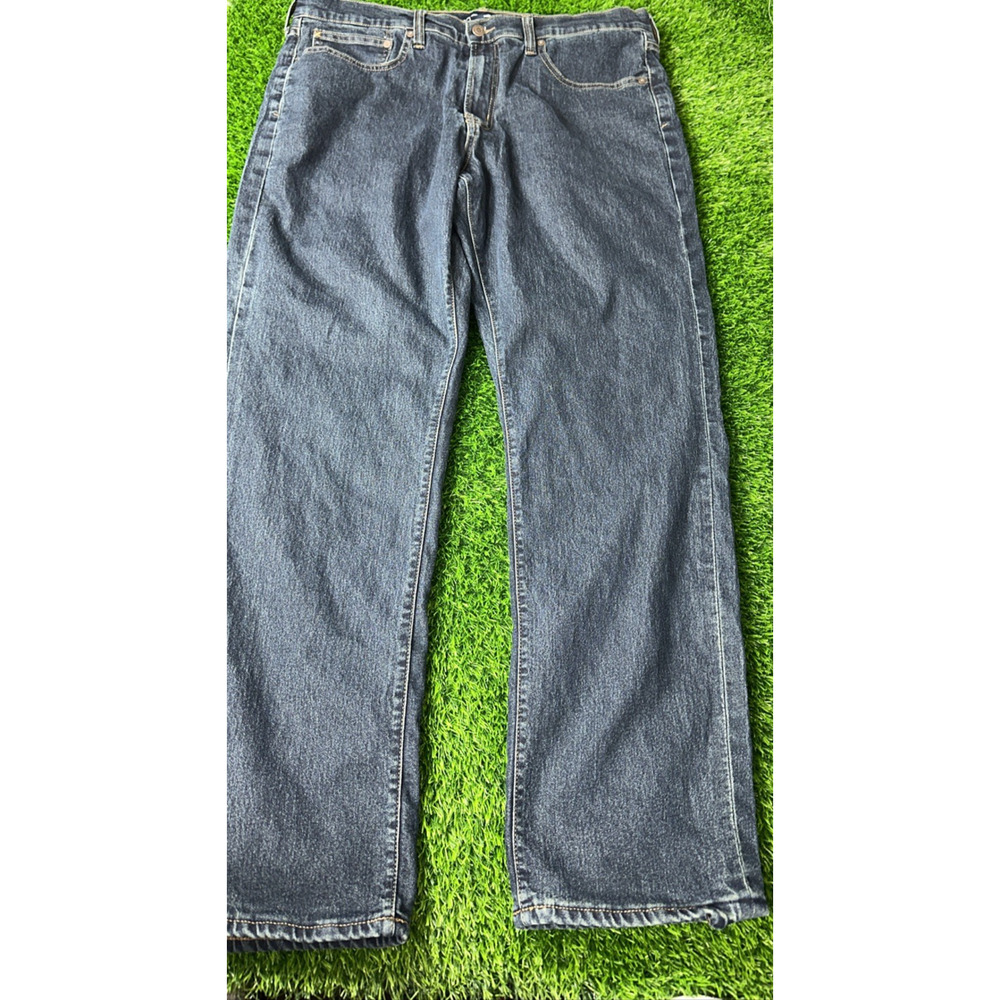 VINTAGE Lands' End Mens Plaid Lined Dark Washed Denim 38 Jeans Fits 38x32